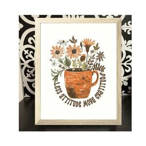 Framed Inspirational Gratitude Coffee Tea Flowers Print
